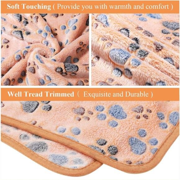 Tatuo 4 Pcs Dog Blanket for Pet Puppy Teething Toys Paw Print Fleece Blanket - Picture 4 of 7